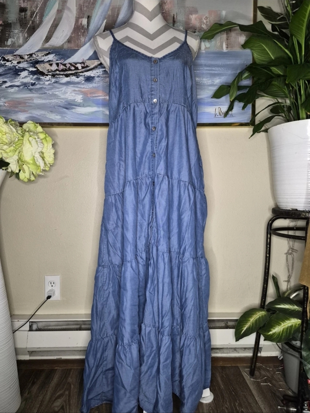 Heros & Dreamers Women's Long Tiered Denim Maxi Dress - Picture 2 of 9
